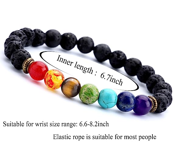 Lava 7 Chakra Natural Stone Hamsa Bracelet with MagSnap FOR MEN by MESMERIZE